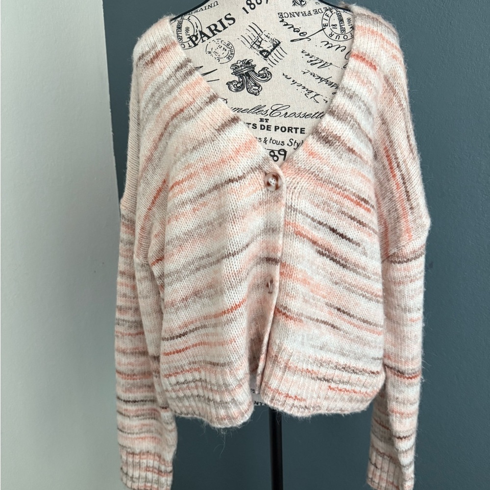 Francesca's Collections Pink and Cream Striped Cardigan